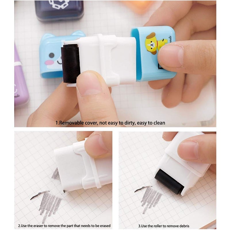 Apol 6 Pcs Cute Pencil Eraser, Cartoon Animal Themed Roller Colorful Rectangle Eraser, Pencil Rubber Erasers for Kids School Office Supply Stationery - Image 4